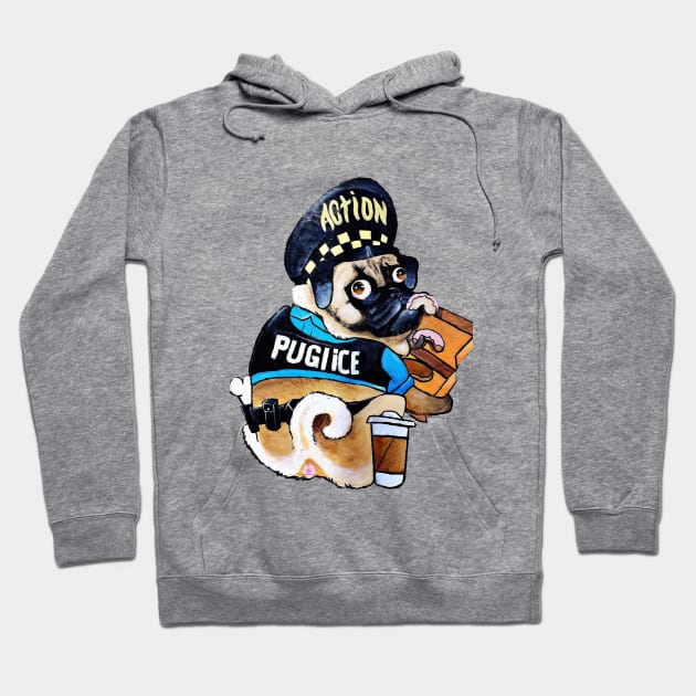 Cute police pug eating pink donuts Hoodie by BlindVibes